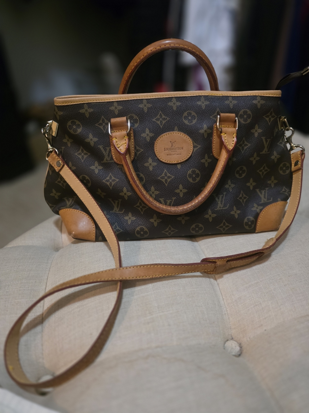 Louis Vuitton Brown Monogram Satchel with Tan Trim and Gold Hardware